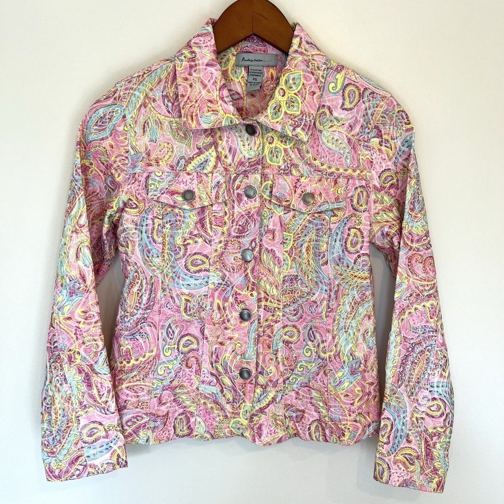 Analogy Petites PS Colorful Pink Paisley Button Up Jacket Lightweight Spring